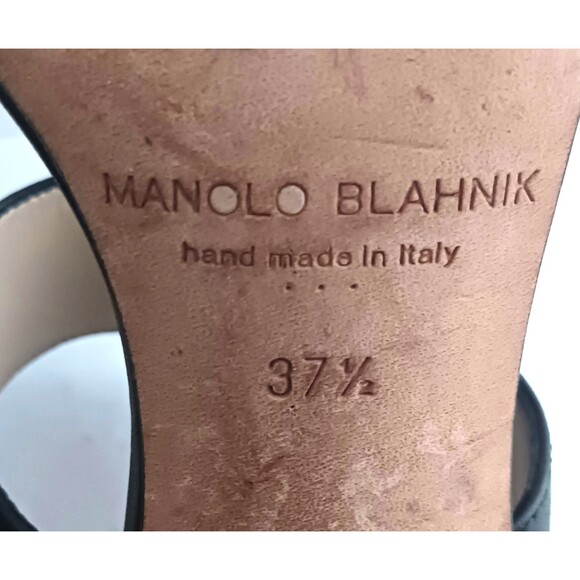 Manolo Blahnik Khan Blk Calfskin Leather Slingback Heeled Sandal EU 37.5 US 7.5 - Picture 10 of 13